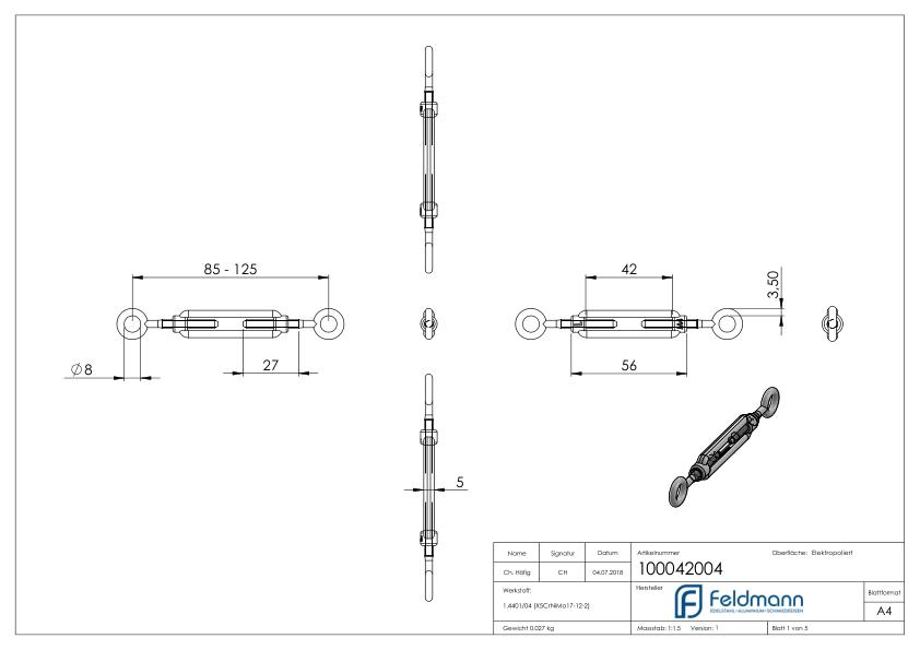 Spannschloss Öse / Öse mit Gewinde M4, V4A
