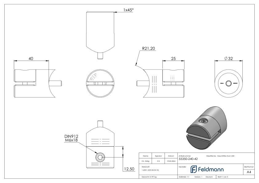 Blechhalter, Ø 32mm, Anschluss: 42,4mm, V2A