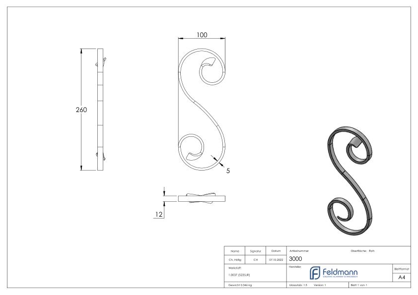 Zierelement 12x5mm, 260x100mm, LI