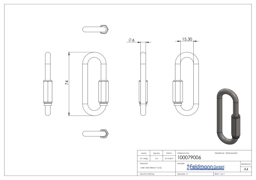 Schraubverbinder lang, 6mm, V4A