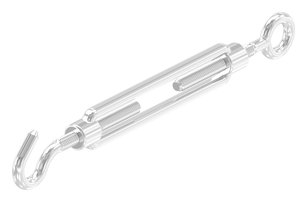 Spannschloss mit Öse / Haken, Rundeisen: 6mm, V4A