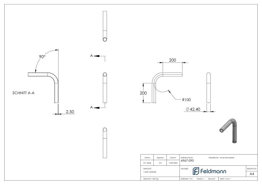 Stahl-Rohr-Bogen 90°, 42,4x2,5mm