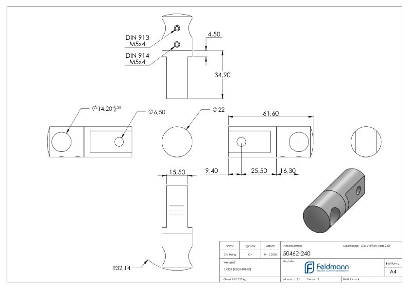 Querstabhalter (Montage zwischen zwei Flacheisen), Bohrung 14,2mm, V2A Querstabhalter (Montage zwischen zwei Flacheisen), Bohrung 14,2mm, V2A