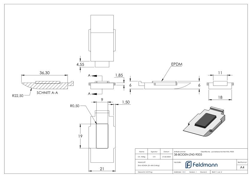Sicherungsplatte für Mod. 38 , Zink roh pulverbeschichtet in RAL 9005 glänzend Sicherungsplatte für Mod. 38 , Zink roh pulverbeschichtet in RAL 9005 glänzend