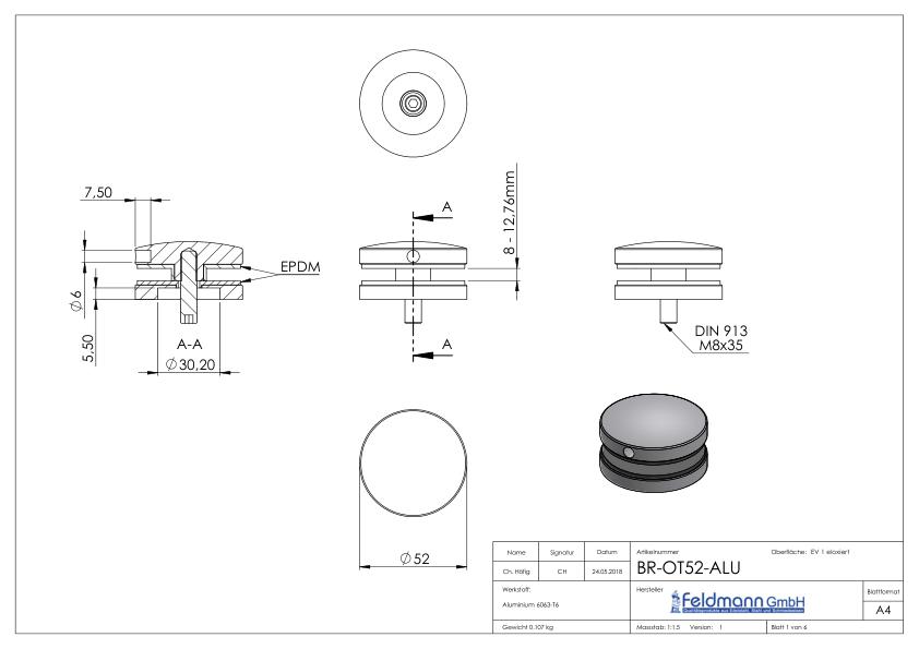 Glaspunkthalter Ø 52 mm, passend zu Brenk-Halter, ALU Glaspunkthalter Ø 52 mm, passend zu Brenk-Halter, ALU