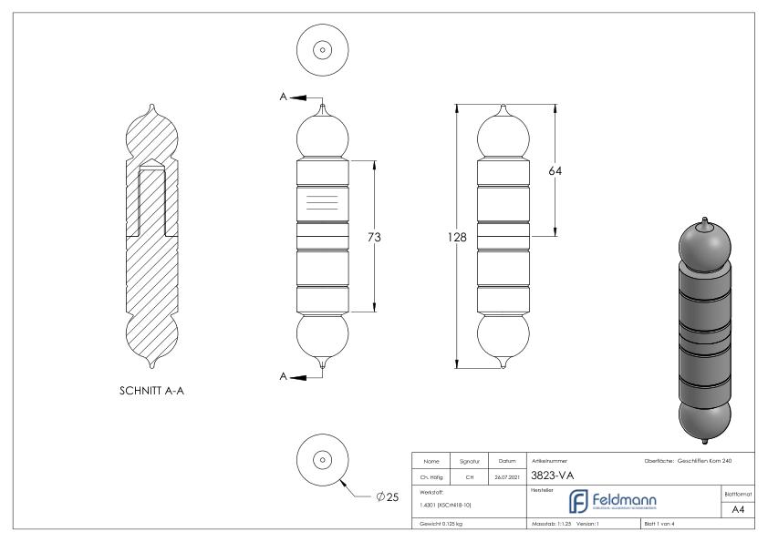 Anschweißband mit festem Stift glatt,  24mm, V2A