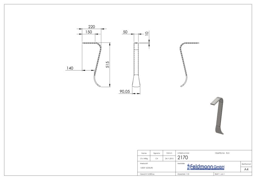 Handlaufanfänger S235JR, 50x10mm, geschwungen