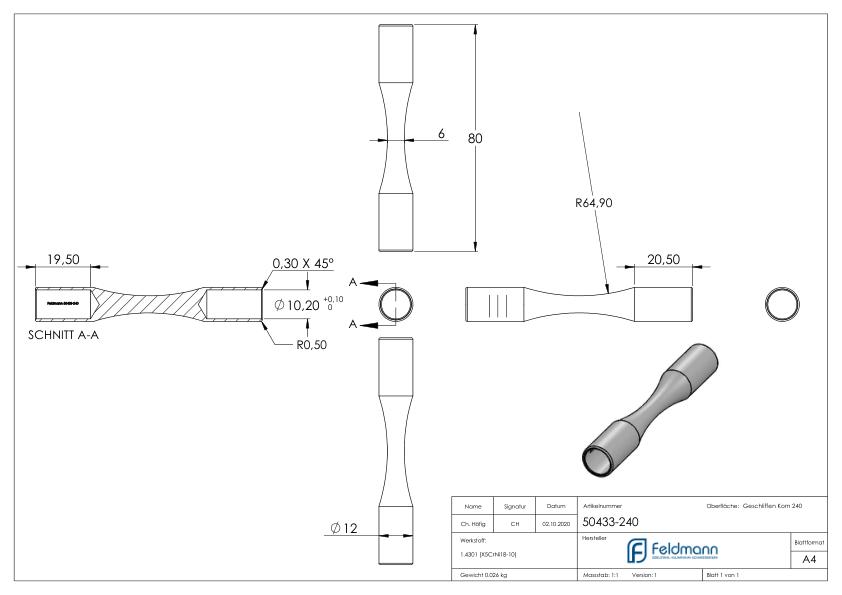Rundstabverbinder (zum Biegen), für 10mm Rund, V2A