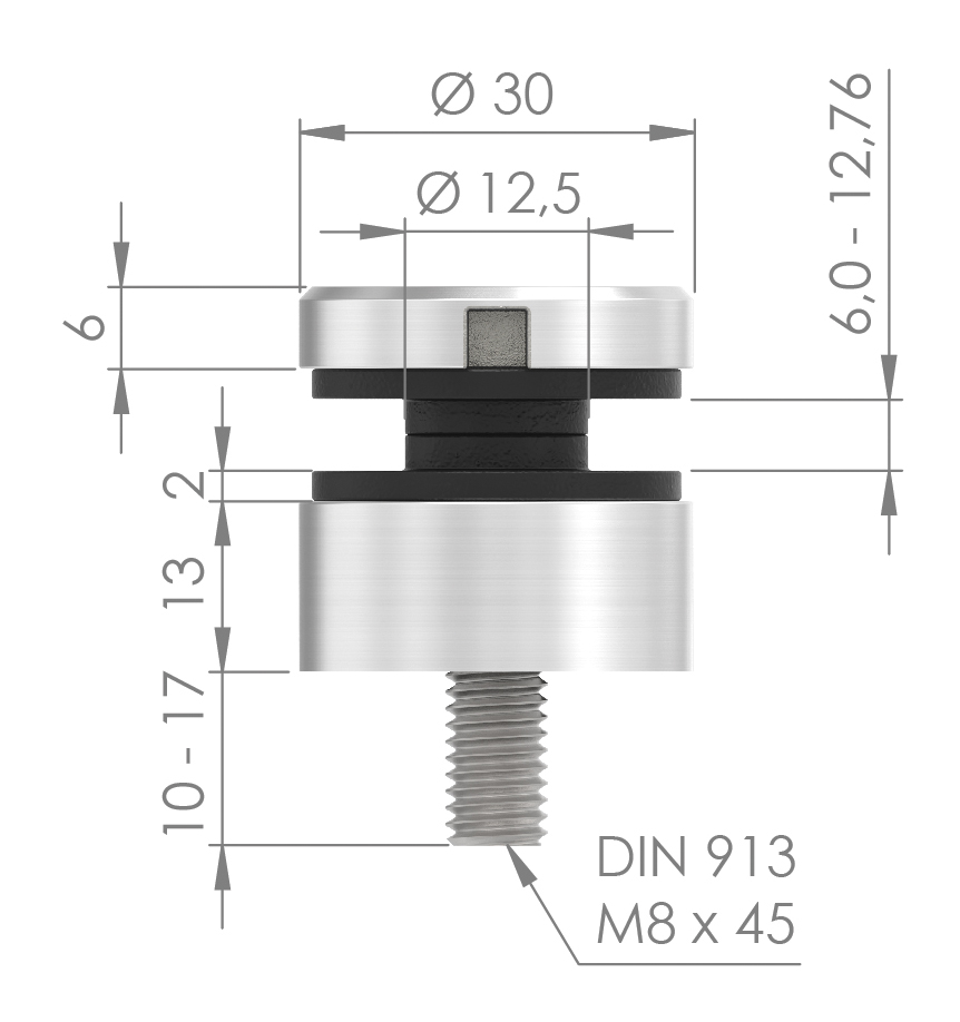 Glaspunkthalter 30mm, Anschluss: flach, Zink roh Glaspunkthalter 30mm, Anschluss: flach, Zink roh