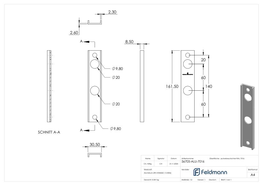 Adapter für Gittertorschlösser GTS2, für Rundrohre Ø 33 - 60mm, RAL 7016
