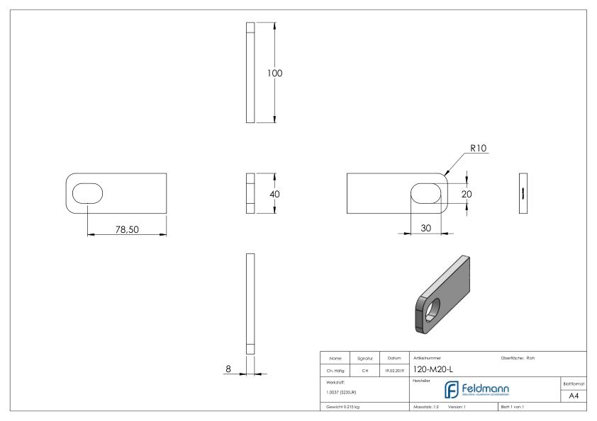 Anschweißlasche für Torband M20