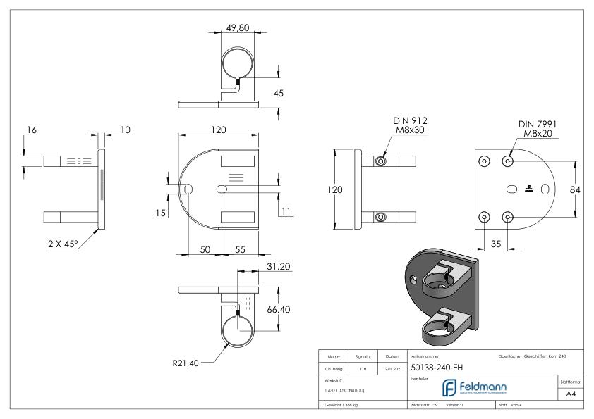 Endhalter für Geländerpfosten 42,4mm Endhalter für Geländerpfosten 42,4mm