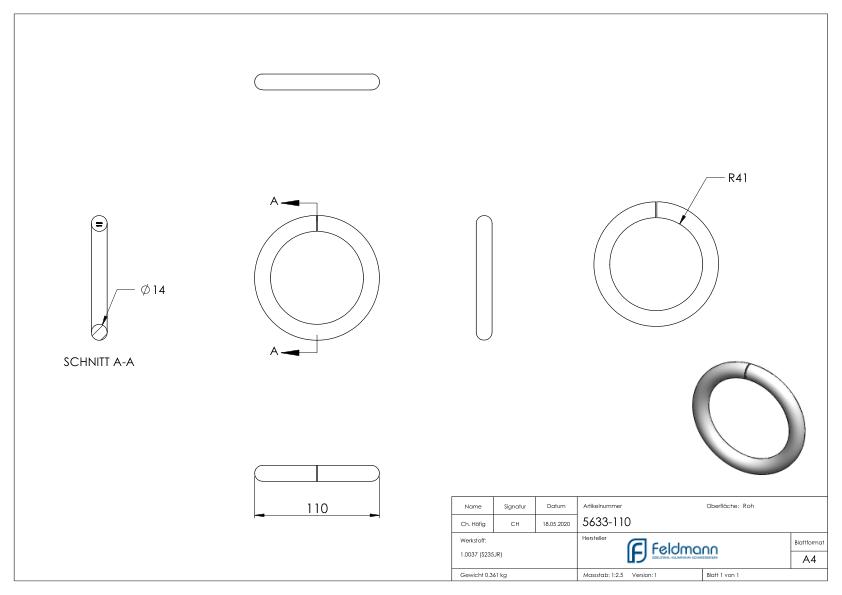 Ring 14mm, AußenØ 110mm