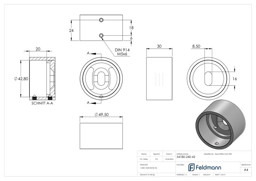 Wandbefestigung für Rohr 42,4mm, V2A Wandbefestigung für Rohr 42,4mm, V2A