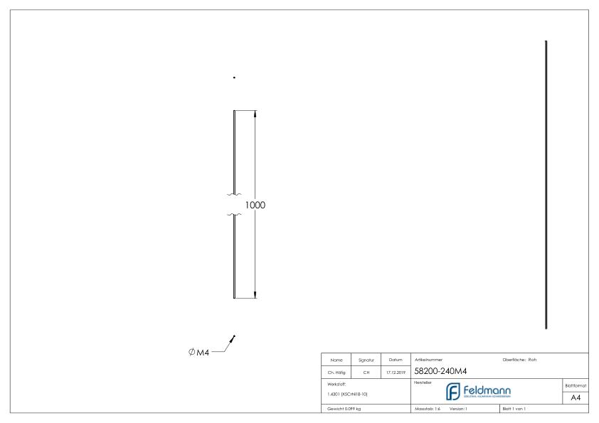 Gewindestange V2A L:1m, M4