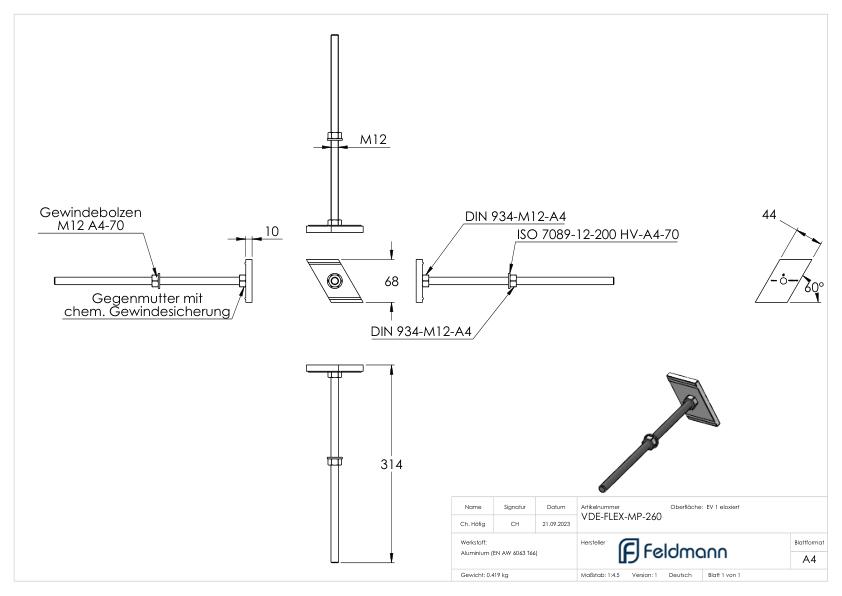 Montage-Platte für Montage-System FLEX:MOUNT PRO, für Dämmblock 260mm, L=314mm
