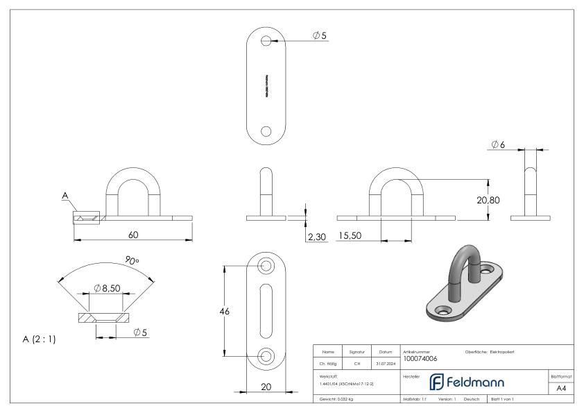 Befestigungsöse mit ovaler Platte V4A