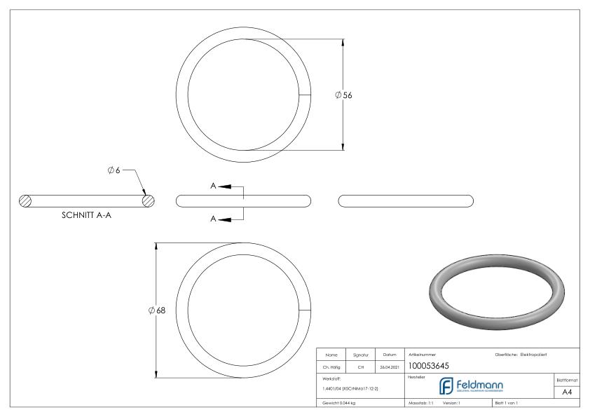 Ring 6x68mm V4A