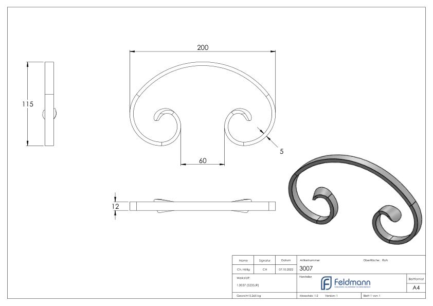 C-Schnecke 12x5mm: 115x200mm