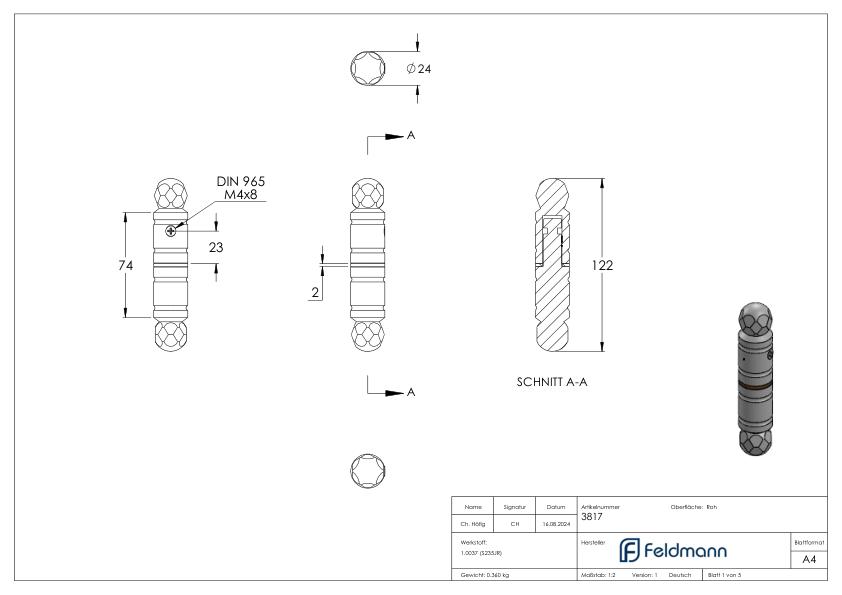 Sicherheitstürscharnier 122 x 24mm