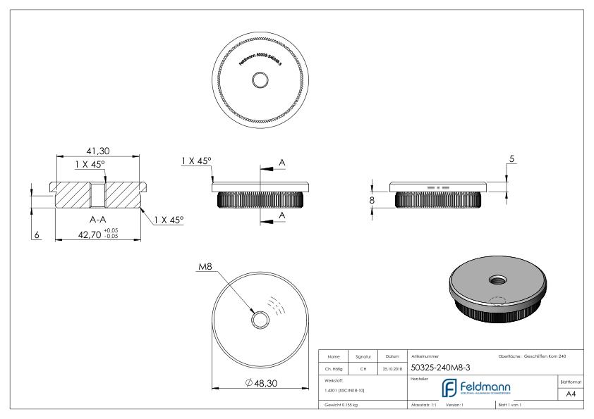 Rohrabschlussstopfen, für Rohr 48,3x3,0mm, V2A