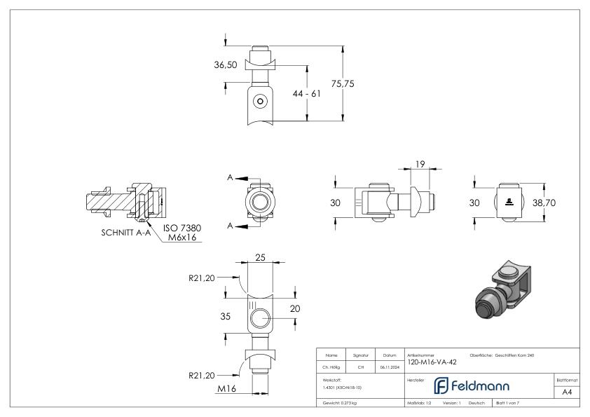 Torband mit Gewindehülse M16 für Rohr 42,4mm, V2A Torband mit Gewindehülse M16 für Rohr 42,4mm, V2A