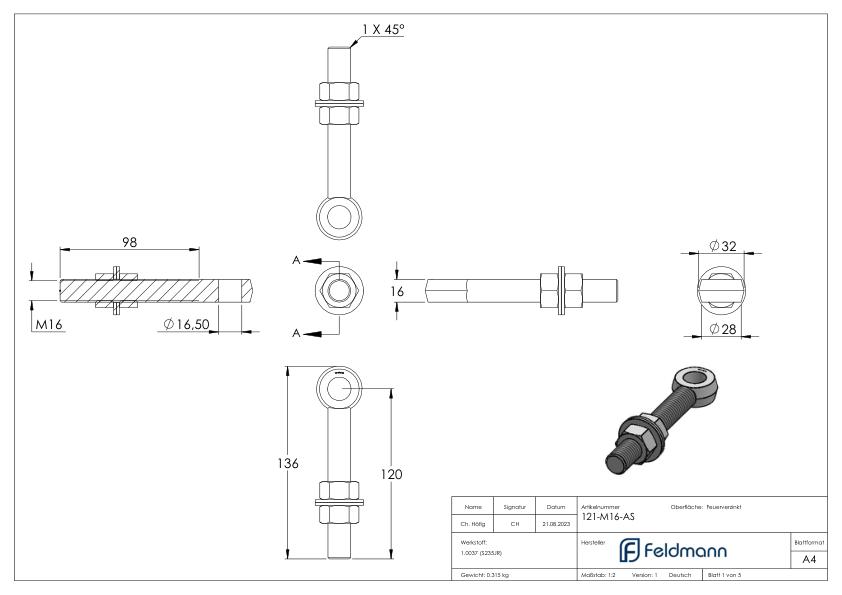 Augenschraube von Torband 121-M16, feuerverzinkt