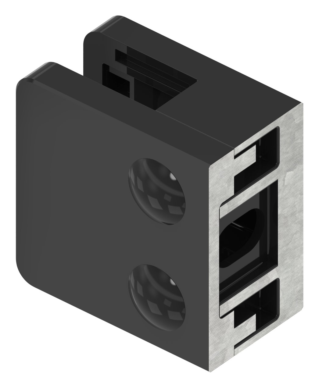 Glasklemme Mod. 31, Anschluss: gerade, Zink roh pulverbeschichtet RAL 9005 matt