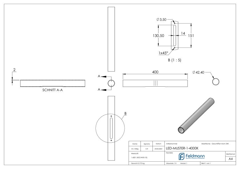 LED Musterhandlauf inkl. 1x LED 4000 K LED Musterhandlauf inkl. 1x LED 4000 K